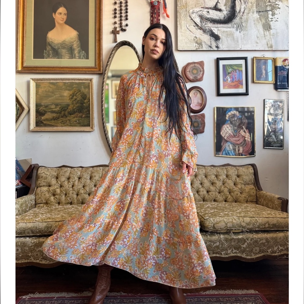 Vici Floral Maxi Dress in Orange and Blue